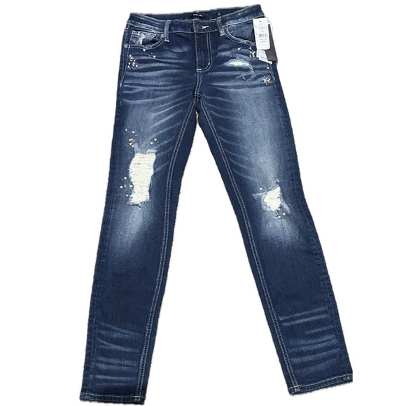 👖💎 MISS‎ ME Dark Wash Skinny Jeans | Women’s 26 | Distressed Bling Ankle Denim - Picture 2 of 7